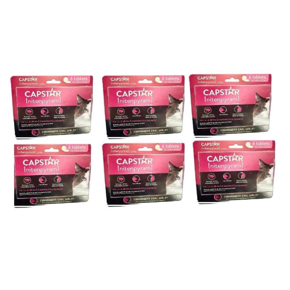 6 Pack Capstar Nitenpyram 11.4mg 6 Oral Tablets for Cats 2-25 LBS New **Expired